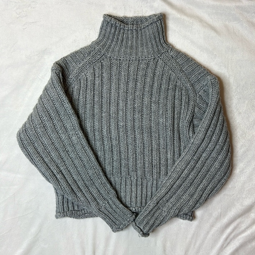 H&M Ribbed Turtleneck Sweater Grey XSmall